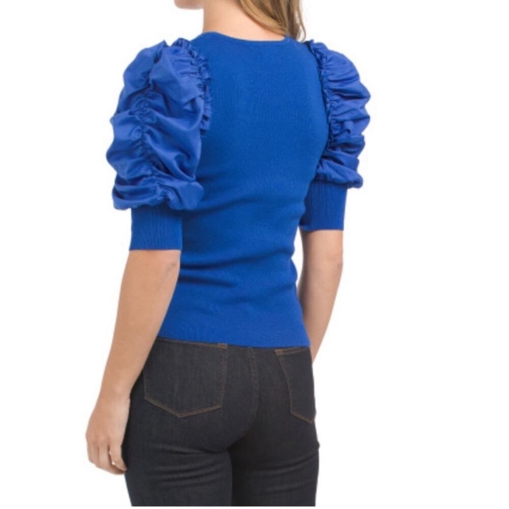 Nanette Lepore NWT Puff Sleeve Top in Royal Blue in a Polyester/ Rayon Blend - Picture 9 of 9